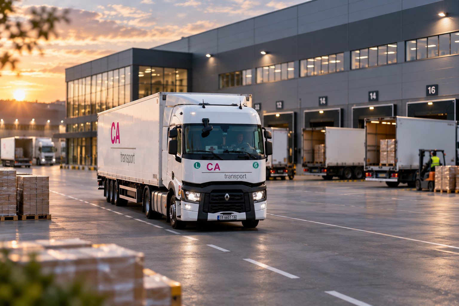 Камион на CA Transport пред логистичен център